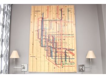 Distressed Wood Panel Art Of Manhattan Subway Map Signed By Parvez
