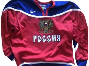 Men's Official KHHABIBULIN Number 35 Hockey Jersey Russian Team Russia