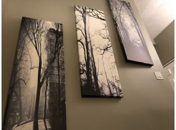 Three Tall Winter Scene Canvases By Parvez Taj With Certificate Of Authenticity