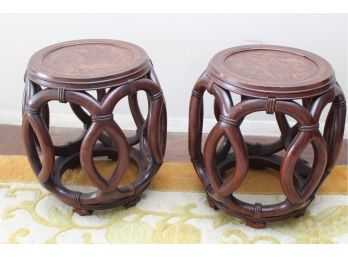 Pair Of Vintage Oriental Wood Sidetables
