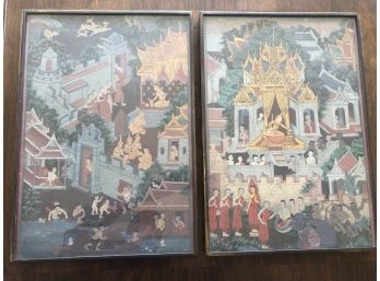 Two Framed Stunning Hand-painted On Wood Buddhist Art