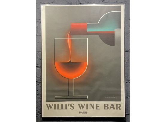Vintage Willis Wine Bar First Edition 1984 Lithograph Poster By AM Cassandre