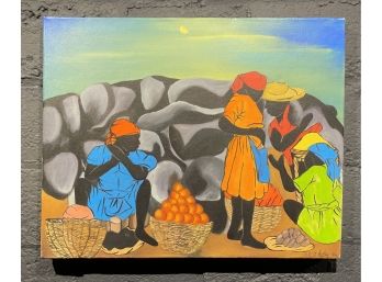 Haitian Harvest Scene Folk Art Painting By Lesly Cetout