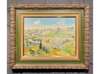 Vintage Abstract Oil On Board Of Yemin Moshe And Old City Jerusalem Signed Illegibly