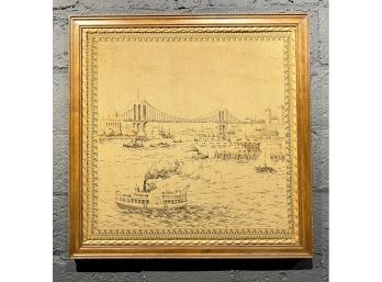 Early 20th Century NYC Brooklyn Bridge Tapestry