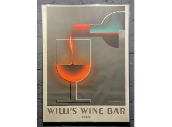 Vintage Willis Wine Bar First Edition 1984 Lithograph Poster By AM Cassandre