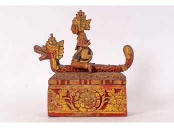 Thai Carved Wooden Box With Dragon Finial