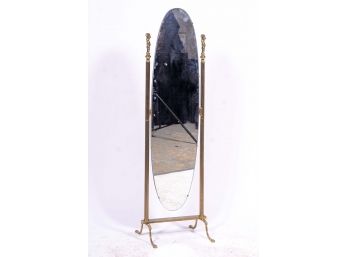 Full Length Mirror With Brass Cherub Detail Stand