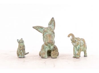 Trio Of Verdigris Copper Animal Figurines