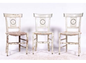 Trio Of Chairs With Carved Leaf Design Backs