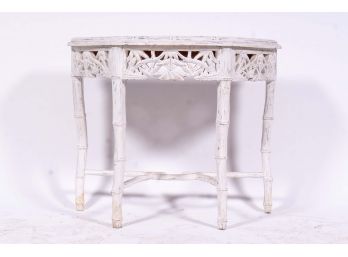 White Painted Bamboo Motif Accent Table