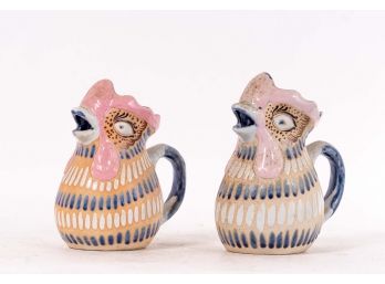 Pair Of Mexican Tonala Pottery Chicken Form Pitchers