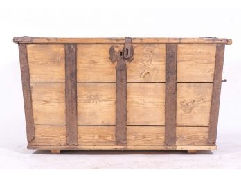 Antique Pine Chest With Iron Details