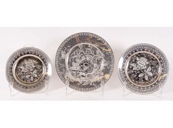 Trio Of Nineteenth Century Wedgwood Etruria Black & White Lusterware Plates