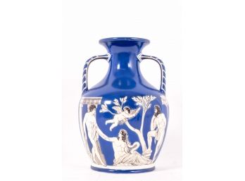 Nineteenth Century Samuel Alcott English Blue & White Porcelain Grecian Style Urn