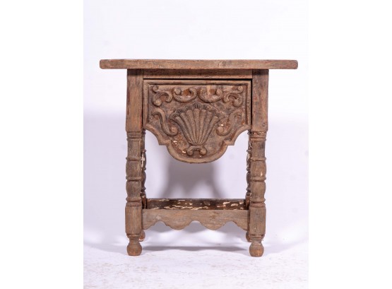 Antique Accent Table With Carved Shell Motif