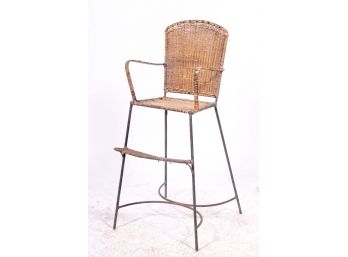 Antique Wrought Iron & Rush Child's High-chair