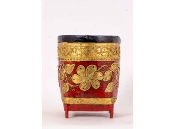 Red & Gold Lacquer Wastebasket