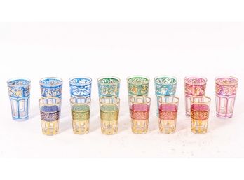 Set Of M. Missary Parisian Fourteen Colorful Cordial Glasses