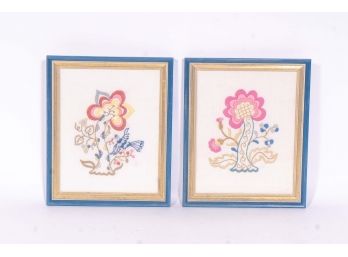 Pair Of 1970s Embroidered Floral Panels