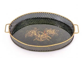Green Marble & Perforated Tole Gallery Tray