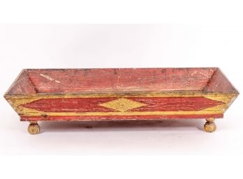Antique Chinese Red Lacquer Wooden Trough With Gilt Painted Details