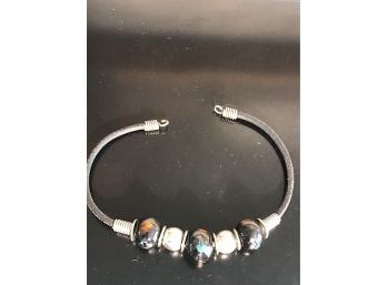Glass Bead & Leather Neckless