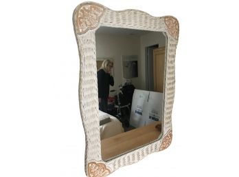 Rattan Mirror With Wood Carven Corners