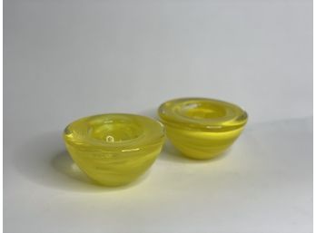 Two Kosta Boda Glass Votives - Yellow