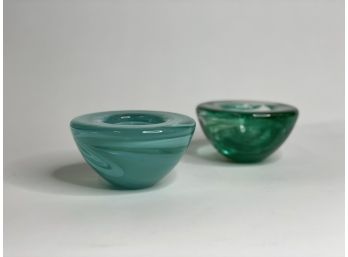 Two Kosta Boda Glass Votives - Green