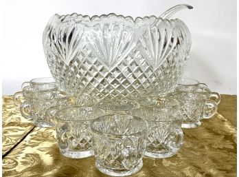 Cut Crystal Punch Bowl And Cups