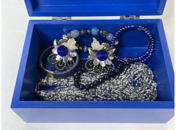 A Blue Trinket Box Of Faux Blue Gems