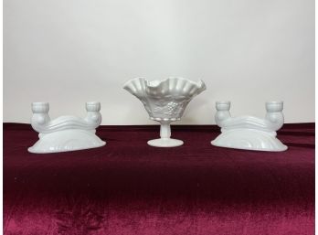 Milk Glass Bowl And Candleholders
