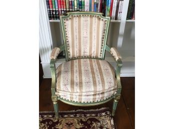Fabulous Antique French Louis XVI Parcel Gilt Fauteuil  / Arm Chair - Beige Fabric - 1 Of 2 - L Side