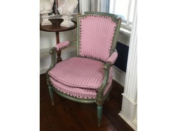 Fabulous Antique  French Louis XVI Parcel Gilt Fauteuil  / Arm Chair - Lilac Fabric - 2 Of 2 - R Side