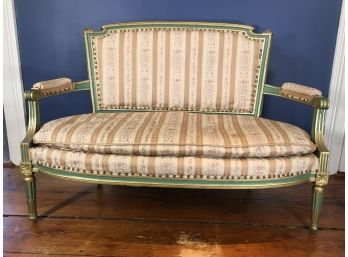 Fabulous Antique French Louis XVI Parcel Gilt Settee  / Loveseat - Striped Fabric - Very Pretty Piece