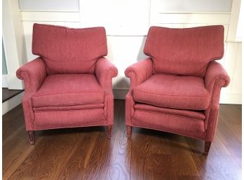 Fabulous Pair Of Burgundy Club Chairs - Great Lines - Two Fantastic SUPER Comfortable Chairs - GREAT PAIR !