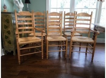 Set Of Six (6) Maple Ladder Back Country Chairs - Two (2) Arm Chairs - Four (4) Side Chairs - GREAT SET !