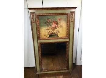 Absolutely Incredible French Style Hand Painted Trumeau Mirror With Urn & Flowers - Sage Green & Muted Colors