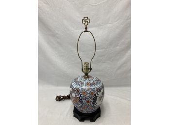 Asian Style Porcelain Lamp With Bird Decoration