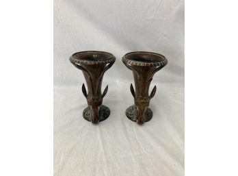Pair Of Bronze Style Deer Head Vases