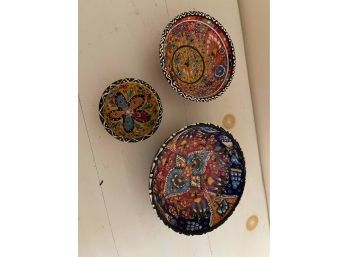 Three Unique Hand Painted Bowls (largest Bowl Approx 6' W)