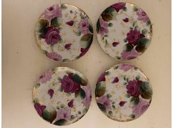 Four Hand Painted Nippon Porcelain 4' Plates With Gold Detail