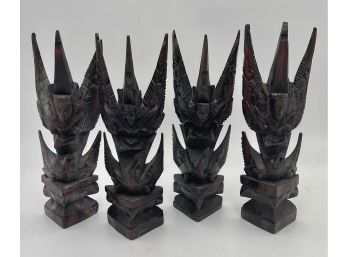 Four 10.5' H X 4' W Each Bali Wood Carved Angels
