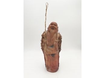 16' H Bamboo Carving Of Asian Long Bearded Man