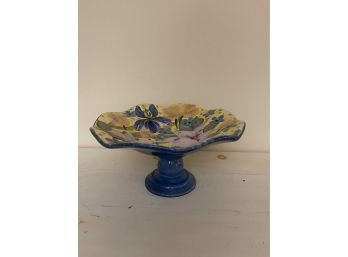 Wavy Shape Floral Pedestal Platter 14' W