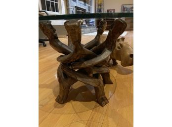 Carved African Wooden Base With Glass Top