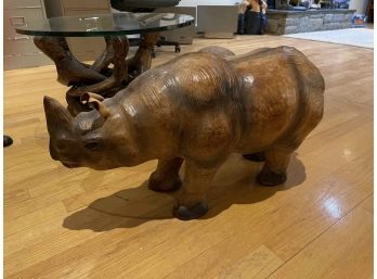 Large 32' W Wooden Rhino Carving