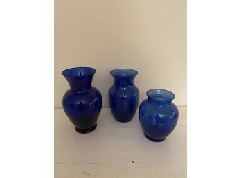 Lot Of 3 Cobalt Blue Glass Vases