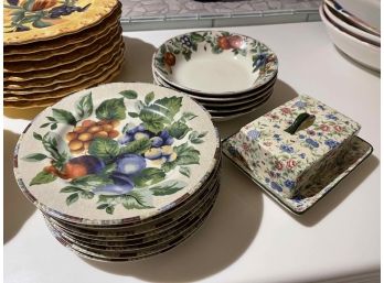 Sakura China Plates And Bowls And English Floral Butter Dish